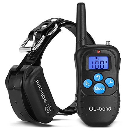 OU-BAND Waterproof Rechargeable Remote Dog Training Shock Collar with Safe Beep, Vibration and Shock Electronic Electric Collar with Upgraded-blue Backlight Screen