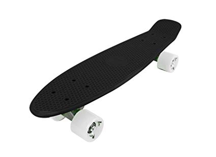 Vinsani® Retro Cruiser Plastic Skateboard 22" X 6" Black Deck with White Solid Coloured Wheels Includes a Free Carry Bag for the Skateboard