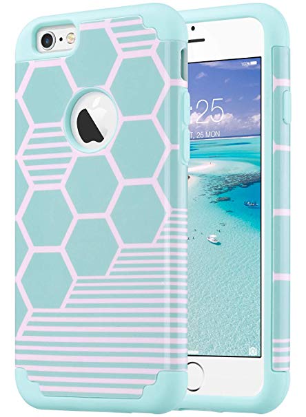 ULAK iPhone 6S Case,iPhone 6 Case, Slim Fit Dual Layer Soft Silicone & Hard Back Cover Bumper Protective Shock-Absorption & Skid-Proof Anti-Scratch Case, Honey Comb Stripes