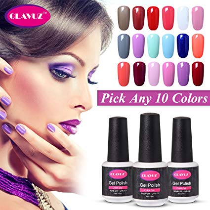 CLAVUZ Soak Off UV Gel Nail Polish Set Pick Any 10 Colors Nail Lacquer Gift Set Salon Beauty Nail Art DIY Manicure at Home Top and Base Coat can Pick