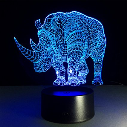 SOKOS Nightlight, 3D visualization Illusion Multi-colored Change USB Touch Button LED Desk Lamp, Table Light for Room Decorative or Gifts for Friends/Kids (Rhinoceros)