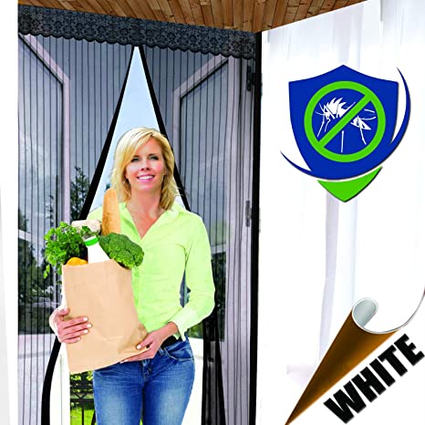 White MAGNETIC SCREEN DOOR - Fits 34"x82" Doors (36"x83" Fly Curtain) - US Military Approved - Reinforced With Full Frame Hook and Loop Fasteners to Ensure All Bugs Are Kept Out - Tough and Durable