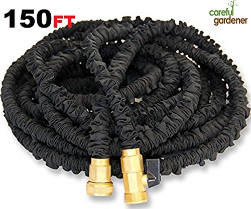 Expandable Garden Hose, With Solid Brass Fitting, Triple Layer Latex Core and Extra Strong Fabric by Careful Gardener - 50 75 100 150 feet - Black (150 foot)