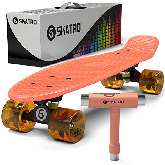 Skatro - Mini Cruiser Skateboard. 22x6inch Retro Style Plastic Board Comes Complete