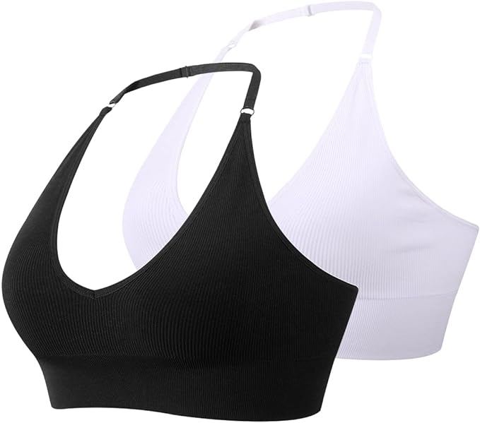 MsAnya Women Halter Bra Top Yoga Bralette Crop Tanks Workout Sports Bras V Neck with Adjustable Strap Seamless Padded