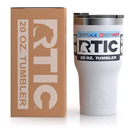 RTIC Tumbler | Stainless Steel & Vacuum Insulated | Multiple Sizes & Colors (White, 20oz)