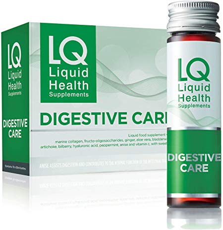 LQ Collagen Digestive Care – Marine Collagen, Ginger, Aloe Vera, Peppermint and Bladderwrack | Liquid Digestion Support Supplement Daily Shot (50ml, 90 Day Supply)