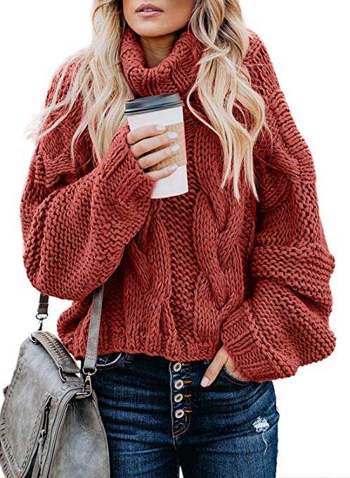 FARYSAYS Women's Cable Knit Turtleneck Long Sleeve Oversize Chunky Pullover Sweater Outerwear