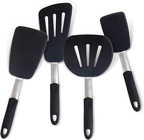 MICHELANGELO Turner Spatula Set of 4, Silicone Spatulas Heat Resistant FDA Approved & BPA Free, Silicon Spatula Turner Kitchen Utensil, Regular Spatula Set, Wide Spatula, Long Slotted & Large Spatula