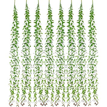 Artiflr Artificial Vines Fake Greenery Garland 6 Pcs Willow Leaves with Total 30 Stems Hanging for Wedding Party Garden Wall Home Decoration