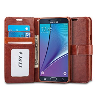 Galaxy Note 5 Case, J&D [Stand View] Samsung Galaxy Note 5 Wallet Case [Slim Fit] [Stand Feature] Premium Protective Case Wallet Leather Case (Brown)