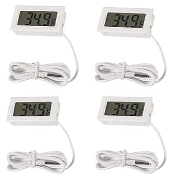 AOICRIE 4pcs Digital LCD Thermometer Temperature Monitor with 1M External Probe for Fridge Freezer Refrigerator Aquarium White