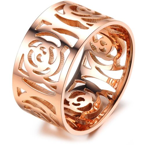 BOHG Jewelry Womens Retro Flowers Hollow Ring Engagement Wedding Lovely Charming Lady Gril Band Rose Gold