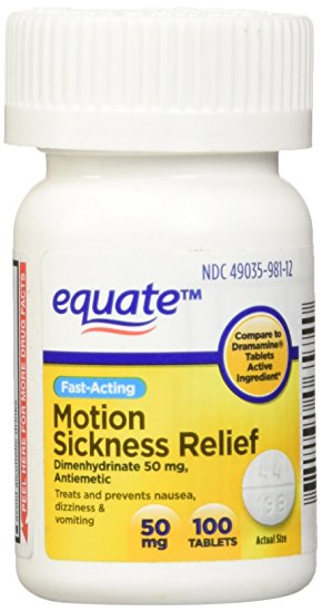 Equate - Motion Sickness 50 mg, 100 Tablets Anti-Vomiting/Nausea (Compare to Dramamine)