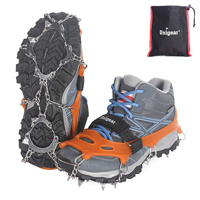 Unigear Traction Cleats Ice Snow Grips 18 Spikes Walking, Jogging, Climbing Hiking