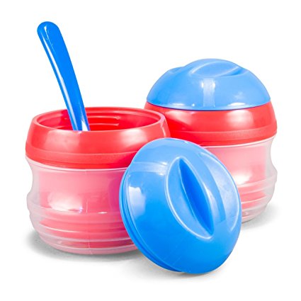 BooginHead Thermal Storage Pots, 2-Pack with Spoon, Red/Blue