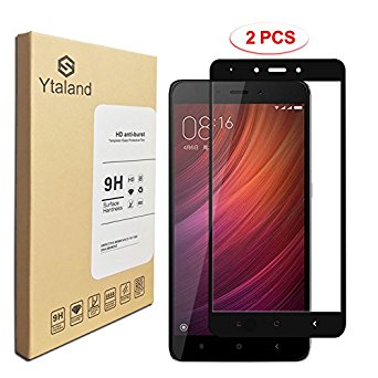 [2 Pack] Ytaland Tempered Glass For Xiaomi Redmi Note 4X (3G/32G) 5.5Inch, Full Covered Anti-fingerprints Thin 9H Hardness Screen Protector For Xiaomi Redmi Note 4 Global Version (Black)