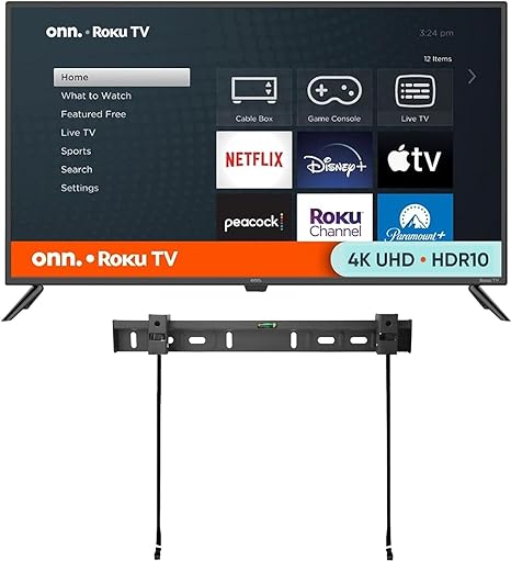 Onn 43-Inch Class 4K LED Smart TV   Free Wall Mount with Wi-Fi Connectivity and Mobile App | Flat Screen TV | Compatible with Apple Home Kit | Alexa and Google Assistant (Renewed)