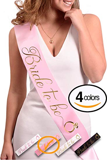 Bride to Be Sash - Bachelorette Party Shower Gift - Bridal Accessories - Wedding Gift Decorations Favors - Engagement Present (Pink/Gold)