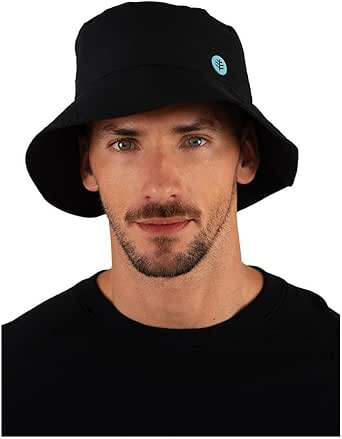 Coolibar UPF 50  Unisex Everglades Bucket Hat - Sun Protective (Large/X-Large- Black)