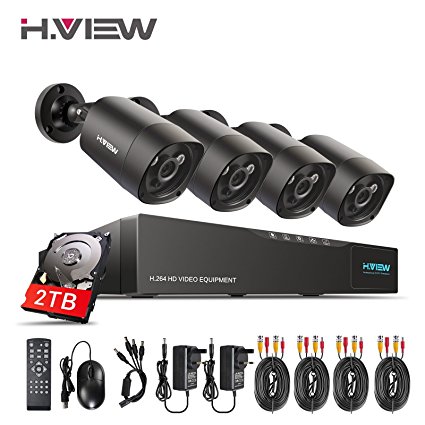 H.View 4ch 4.0MP CCTV Camera System Max up to 5.0MP 5 in 1 DVR Recorder with 2TB Hard Drive Installed and 4x1440P(4.0MP) Security Cameras (USB Backup, Support Analog,AHD, TVI,CVI and IP Camera, Enhance Night Vision up to 35M)