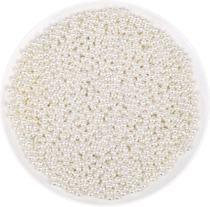 Pearl Beads for Craft, Anezus 2000pcs Ivory Faux Fake Pearls, 4 MM Small Sew on Pearl Beads with Holes for Jewelry Making, Bracelets, Necklaces, Hairs, Crafts, Decoration and Vase Filler