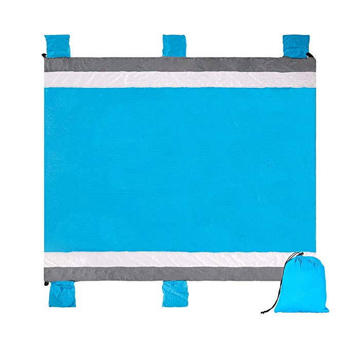 Alomidds Beach Blanket Large Compact Sand Mat 4-6 Adults Camp Blanket- Portable Ground Cover with Corner Pockets&Loops, Quick Drying Polyester, Suitable for Most Outdoor Activities