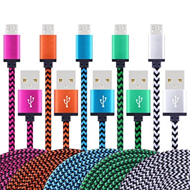 Micro USB Cable, CCLV High Speed [5-Pack] 6FT Premium Nylon Braided USB 2.0 A Male to Micro B Data Sync and Charger Cables for Samsung Galaxy S7, Note 5, HTC, Motorola, Sony and More Android Phones