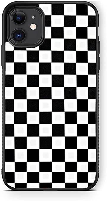 iPhone 11 Pro Max Case, Black White Checkered Flag Geometric Checkered Pattern Thin Soft Black TPU  Tempered Mirror Material Protective Case for Apple iPhone 11Pro Max Cases (C-for iPhone 11 Pro Max)