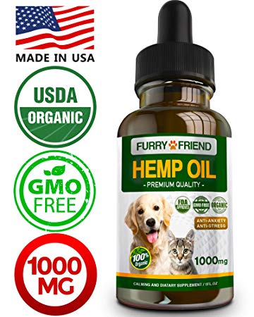 Hemp Oil for Dogs and Cats - 1000MG - Anxiety Relief for Dogs and Cats - 100% Organic Hemp Oil for Pets - Supports Hip and Joint Health - Grown & Made in USA - Treats Natural Relief for Pain