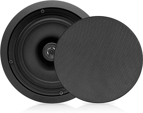 Pyle 8'' Ceiling Wall Mount Speakers-Pair of 2-Way Midbass Woofer Speaker 1/2'' Polymer Dome Tweeter Flush Design w/50Hz-20kHz Frequency Response&250 Watts Peak Easy Installation-Pyle PDIC81RDBK