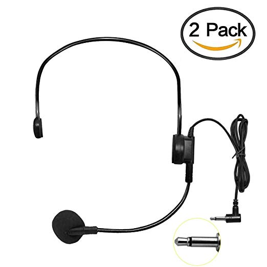 HUACAM Condenser Headset Microphone, Adjustable sound Flexible Wired Boom (Standard 3.5 plug universal rotating microphone） for Belt Pack Mic Systems (2 X Headset Microphone)