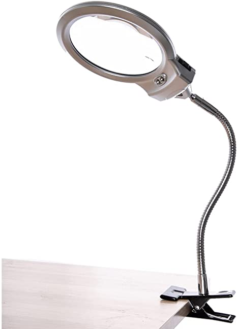 LED Magnifier Desk Lamp, Hands Free Magnifying Glass Lamp with Flexible Neck and Metal Clamp for Reading, Hobbies, Crafts, Sewing, Soldering