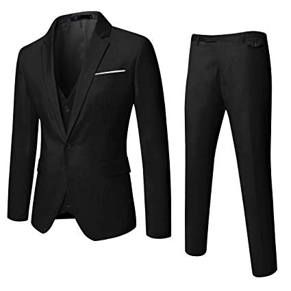 MAGE MALE Mens Solid 3-Piece Suit Slim Fit Notch Lapel One Button Tuxedo Blazer Jacket Pants Vest Set