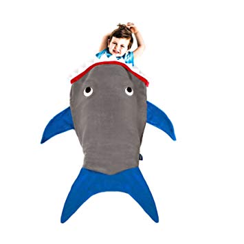 Shark Blanket for Toddlers by Blankie Tails - Super Soft, Double-Sided Shark Tail Blanket - Designed for Toddlers to Climb Inside - Gray Body with Blue Fins and Shark Teeth Accents