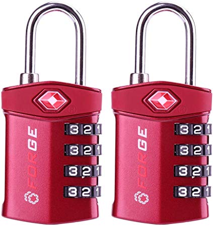 Forge Quality 4 Digit TSA Approved Luggage Lock 2 Red Locks with Open Alert Indicator, Alloy Body for Pelican case, suitcase, gym locker.