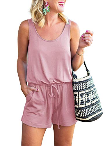 MEROKEETY Women's Summer Sleeveless Scoop Neck Casual Tank Top Short Jumpsuit Rompers with Pockets
