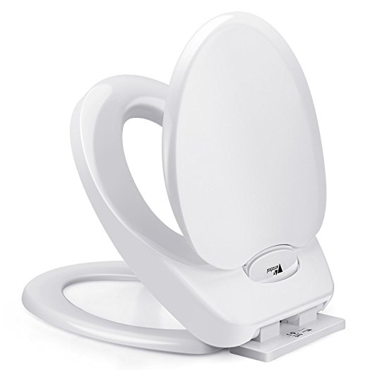 Amzdeal Toilet Seats Soft Close with Child Kid Seat, 2 in 1 Non Slip Family Toilet Lid Slow Close WC Seats with Ergonomic Curvature Bearing 200kg-- White