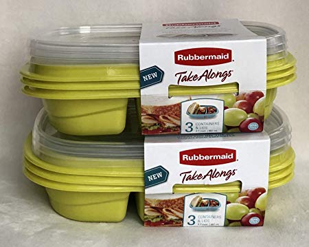 Rubbermaid TakeAlongs 12-Piece Set Divided-Base Meal Prep Food Storage Containers (6 Bases   6 Lids) 3.7 cups CITRON