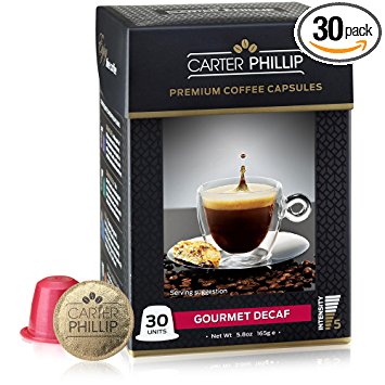 Decaf Nespresso Compatible Capsules - 30 Count - Premium Dark Roast Decaf Espresso by Carter Phillip Fine Coffee - Fit Nespresso Original Line Machines - Delicious Alternative to Nespresso Pods