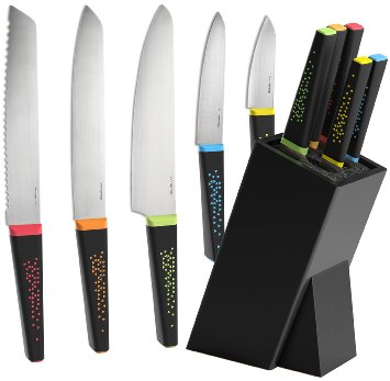 VREMI 5 Piece Peacock Stainless Steel Chefs Essentials Knife Set Ebony Wood