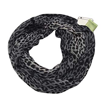 Women Winter Leopard Print Warm Scarf,Infinity Neck Warmer Wrap Scarf With Hidden Zipper,Secret Pocket For Casual,Travel,Ladies,Girls (A)