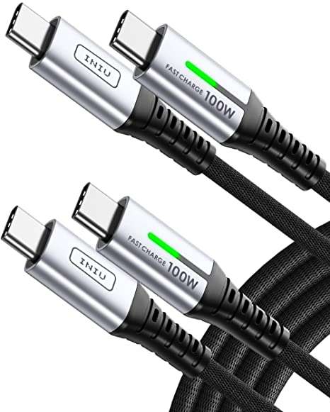 USB C Cable, INIU [2 Pack 2m 100W] 20V/5A PD QC 4.0 Fast Charging USB C to USB C cable, Nylon Braided Phone Charger Type C Data Cord for iPad Pro 2020 MacBook Air Samsung S20 S10 S9 Xiaomi Huawei etc.