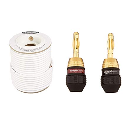 AmazonBasics Speaker Wire - 14-Gauge, 99.9% Oxygen-Free Copper, 100 Feet & Banana Plugs - 12 pairs