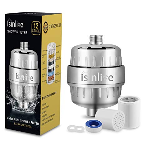 iSinlive 12 Stage Shower Water Filter with 2 Replaceable Cartridge Removes Chlorine Fluoride  Heavy Metals for Your Skin Nails and Hair