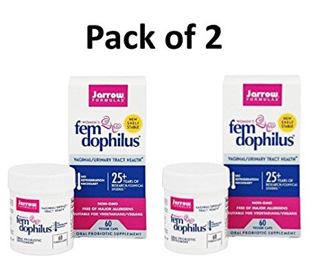 Jarrow Formulas Shelf-Stable Fem-Dophilus, 1 Billion Organisms Per Capsule, Supports Vaginal and Urinary Tract Health, 60 Capsules (Pack of 2)