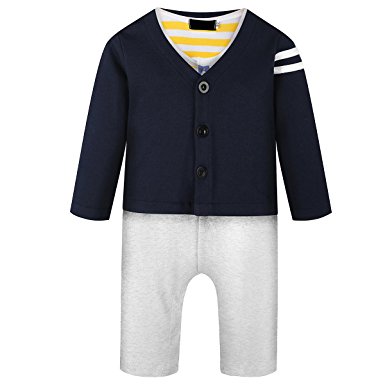 Baby Boy Navy Jumpsuit Romper 2 Pcs Long Sleeve Clothing Outfit Sets with Jacket