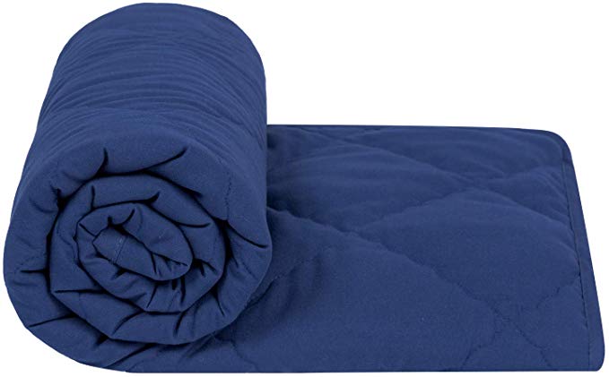 TILLYOU Ultra Soft Microfiber Toddler Quilt- Hypoallergenic Lightweight Baby Quilted Blanket for Boys - 39" x 47" Multi-Use Kids Comforter-Navy Blue