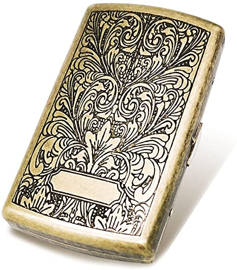 Cigarette Case Mini Tobacco Box Metal Retro 85mm 3.74 Inch King Size 12 Capacity Sturdy Double Sided Spring Clip Open Pocket Holder Vintage Golden