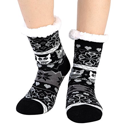 Furry Slipper Socks Women Non Slip Grippers Sherpa Fleece Lining Christmas Stockings